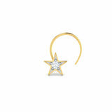 0.2ct Round Cut Diamond Star Design Nose Pin Ring Piercing 14k YellowGold Finish