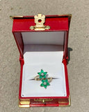 2ct Pear Cut Green Emerald Engagement Ring Double Flower 14k Yellow Gold Finish