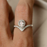 2ct Pear Peach Morganite Engagement Ring Curved Halo Tiara 14k White Gold Finish