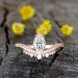 1.2ct Engagement Ring Pear Cut Diamond Curved Crown Tiara 14k Rose Gold Finish