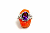 2.2ct Oval Cut Purple Amethyst Diamond Petite Halo Ring 14k White Gold Finish