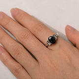2ct Oval Cut Black Diamond Solitaire Round Halo Accent Ring 14k WhiteGold Finish
