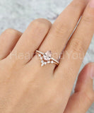 2ct Pear Simulated Peach Morganite Anniversary Bridal Set 14k Rose Gold Plated