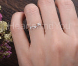 0.1ct Round Cut Moissanite Curved Leaf Women Wedding Band 14k White Gold Plated