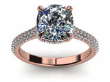 1.9ct Cushion Cut Diamond Accent Solitaire Engagement Ring 14k Rose Gold Finish