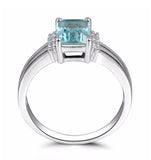 2.3ct Emerald Cut Blue Aquamarine Solitaire Round Accent Ring 14k WhiteGold Over