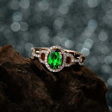 2.3ct Engagement Ring Oval Cut Green Emerald Link Accent Halo 14k Rose Gold Over