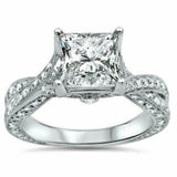 4ct Princess Cut Diamond Split Shank Iced Solitaire Ring 14K White Gold Finish