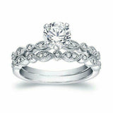 2.5ct Round Diamond Vintage Bridal Set Milgrain Ring Band 14K White Gold Over