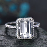 2.5Ct Emerald Cut Diamond Halo Solitaire Engagement Ring 14K White Gold Finish