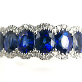 3ct Oval Cut Blue Sapphire Wedding Band Halo Half Eternity 14k White Gold Finish