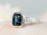2.2ct Emerald Cut Simulated London Blue Topaz Trilogy Ring 14k White Gold Plated