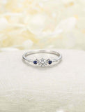 1ct Round Diamond Engagement Ring Sapphire Accents Trilogy 14k Rose Gold Finish