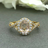 2ct Oval Cut Peach Morganite Halo Infinity Engagement Ring 14k Yellow Gold Over