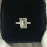 4Ct Emerald Cut Diamond Solitaire Ring 14K White Gold Finish with Round Accents
