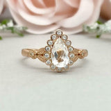 2.2ct Engagement Ring Pear Cut Diamond Leaf Inspired Halo 14k Yellow Gold Finish