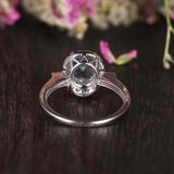 2.2ct Oval Cut Blue Aquamarine Diamond Halo Solitaire Ring 14k White Gold Finish