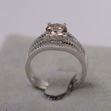 2ct Round Cut Peach Morganite Split Shank Bridal Set Ring 14k White Gold Finish