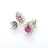 2.25ct Stud Earrings Pear Cut Pink Ruby Floral Halo Women 14k White Gold Finish