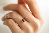 0.2ct Oval Cut Simulated Purple Amethyst Three Stone Ring 14k Yellow Gold Plated