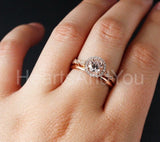 2.3ct Round Cut Simulated Morganite Halo Solitaire Ring Set 14k Rose Gold Plated