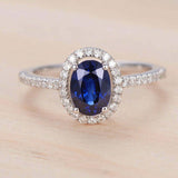 2.2ct Oval Cut Blue Sapphire Engagement Ring Diamond Halo 14k White Gold Finish