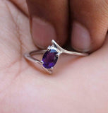 0.8ct Engagement Ring Oval Cut Purple Amethyst Solitaire 14k White Gold Finish