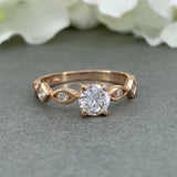 Accents Solitaire Engagement Ring 1.2ct Round Cut Diamond 14k Rose Gold Finish
