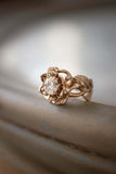 1ct Round Cut Diamond Engagement Ring Flower Leaf Solitaire 14k Rose Gold Finish