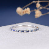 0.3ct Round Cut Simulated Blue Sapphire Half Eternity Band 14k White Gold Plated