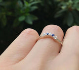1ct Round Blue Sapphire Wedding Band Five Stone Minimalist 14k White Gold Finish