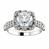1.5ct Round Cut Diamond Vintage Bridal Set Engagement Ring 14k White Gold Finish