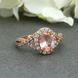 1.9ct Oval Peach Morganite Halo Infinity Engagement Ring 14k Rose Gold Finish