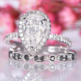 2.5ct Pear Cut Diamond Engagement Ring Halo Bridal Set 14k White Gold Finish