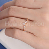 0.2ct Pear Cut Simulated Diamond Chevron Crown Wedding Band 14k Rose Gold Plated