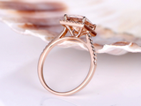 2ct Princess Cut Peach Morganite Engagement Ring Diamond Halo 14k Rose Gold Over