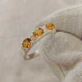 2.5ct Wedding Band Oval Cut Citrine Stylish Three Stone 14k White Gold Finish