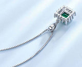 2.2ct Green Emerald Pendant Princess Cut Floral Halo 14k WhiteGold Over NO CHAIN