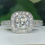 2.4ct Round Cut Diamond Engagement Ring Milgrain Halo Vintage 14k WhiteGold Over
