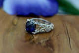 2ct Cushion Blue Sapphire Engagement Ring Milgrain Filigree 14k White Gold Over