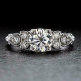 3.5ct Round Cut Diamond Milgrain Vintage Engagement Ring 18K White Gold Finish