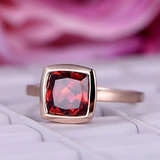 1ct Cushion Cut Red Garnet Engagement Ring Bezel Set Solitaire 14k RoseGold Over