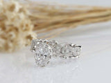 1.5ct Oval Cut Diamond Engagement Ring Art Deco Bridal Set 14k White Gold Finish