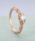 Vintage Milgrain Engagement Ring 1.5ct Round Cut Diamond 14k Rose Gold Finish