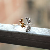 0.15ct Round Cut Moissanite Dragonfly Women Engagement Ring 14K Dual Gold Plated