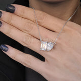 2ct Emerald Simulated Diamond Toi Et Moi Pendant Chain 14k White Gold Plated