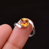 0.3ct Engagement Ring Cushion Cut Yellow Citrine Swirl Twist 14k White Gold Over