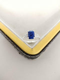 2ct Engagement Ring Emerald Cut Blue Sapphire Diamond Accent 14k White Gold Over