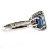3ct Emerald Cut Diamond Blue Sapphire Accents Trilogy Ring 14k White Gold Finish