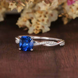 1ct Cushion Blue Sapphire Infinity Twist Band Engagement Ring 14k WhiteGold Over